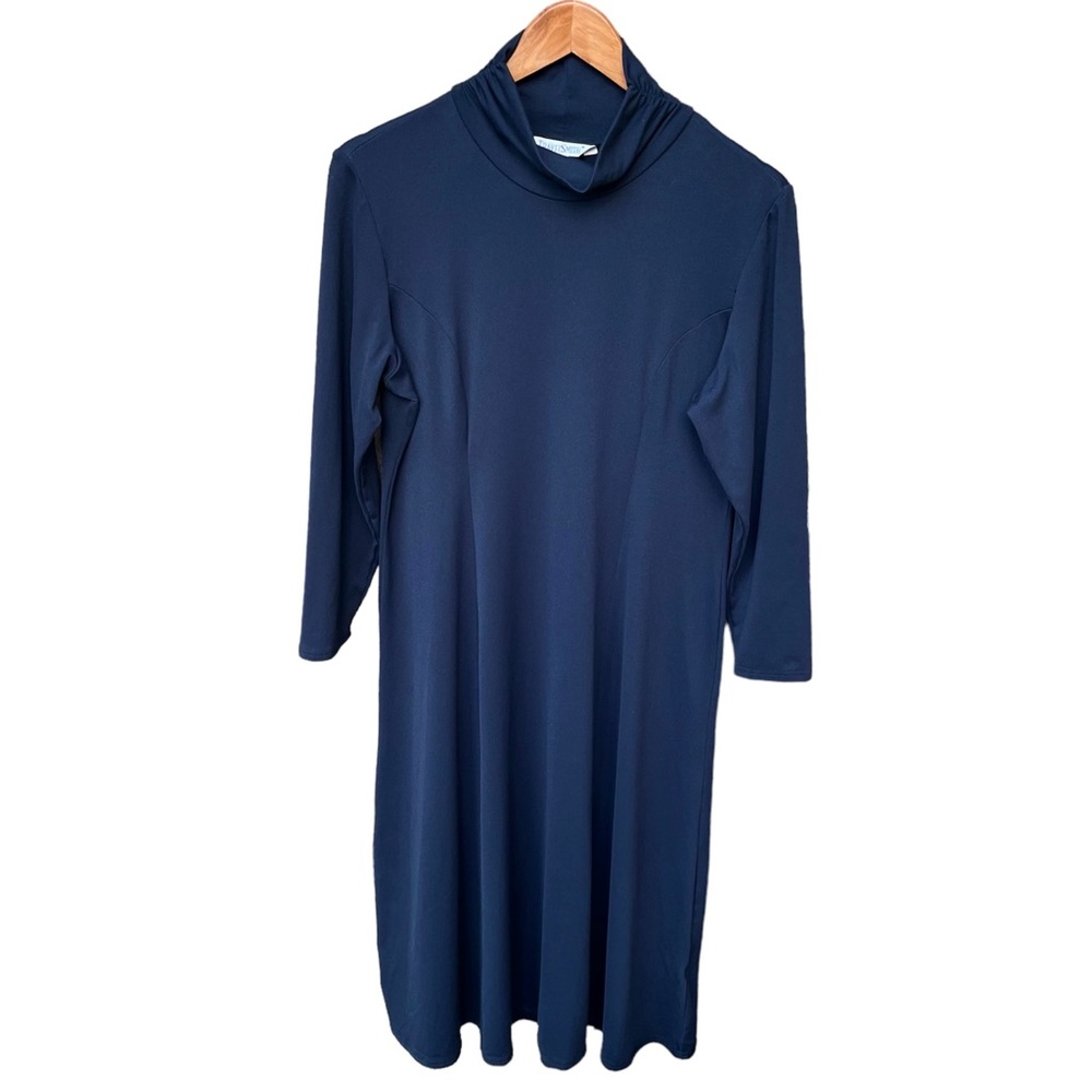 Travelsmith Black Ruched Mock Neck Long Sleeve Dress Sz L Petite